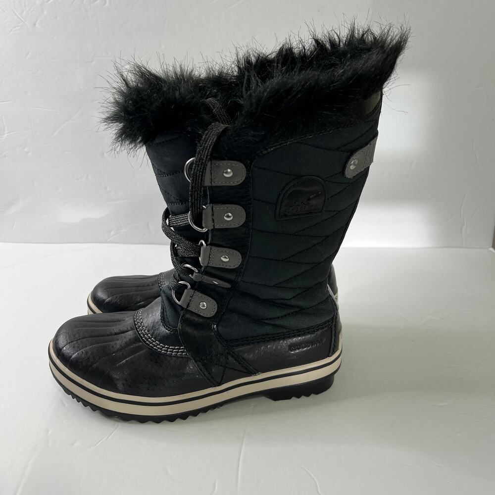 Sorel girls Faux Fur Tofino II Black Waterproof Winter Snow Boot Sz 4 - Picture 2 of 9